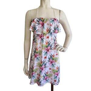 LOCO BOUTIQUE Dress NWT $77 White Floral Tropical Swim Resort Sundress Size S